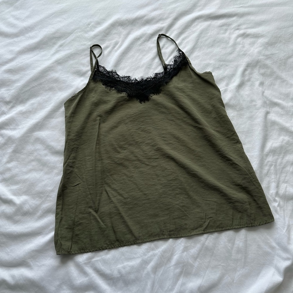 Pimkie Small Olive Green Black Lace Details Camisole Top